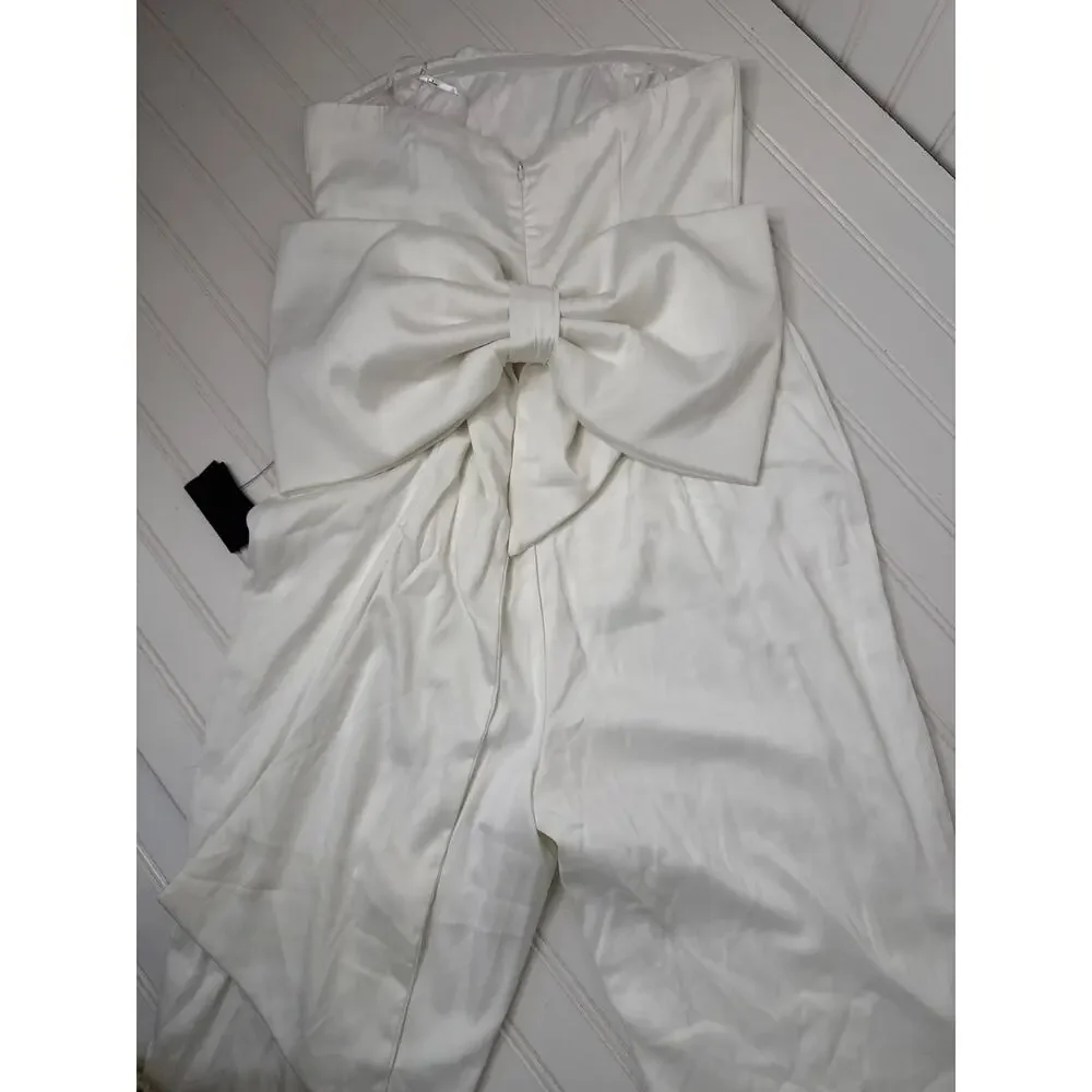 NWT Lulus Beloved Bliss Ivory Strapless Slim Leg Bow Jumpsuit Party Classy Sz S